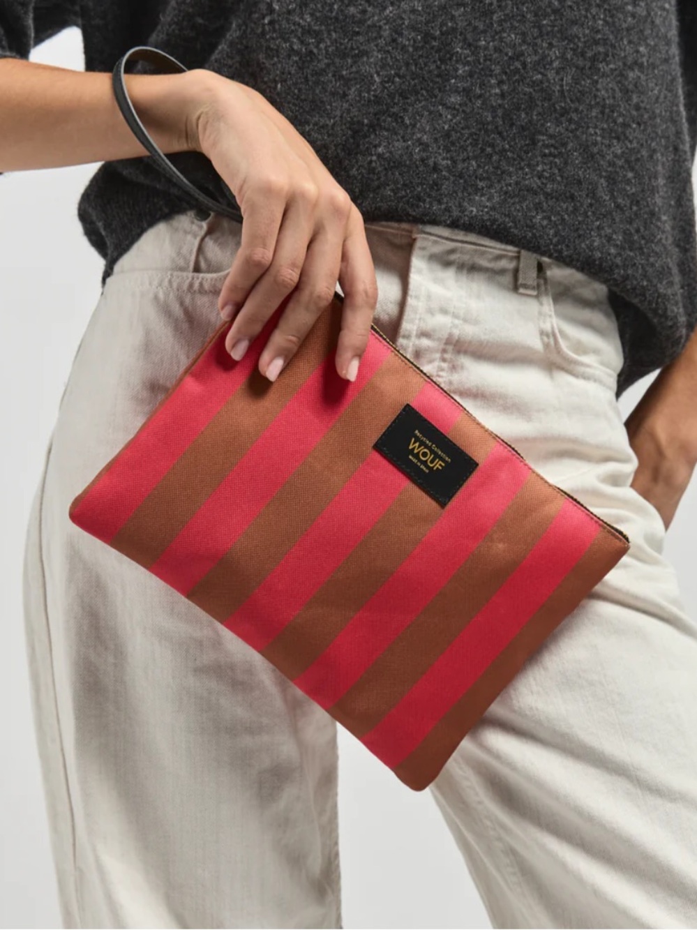 Wouf Pat XL Pouch Bag - Pink and Brown